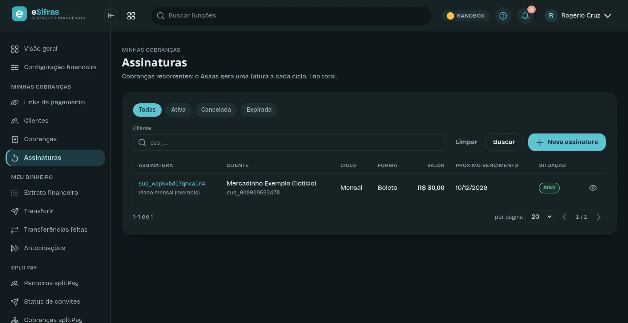 A lista de assinaturas