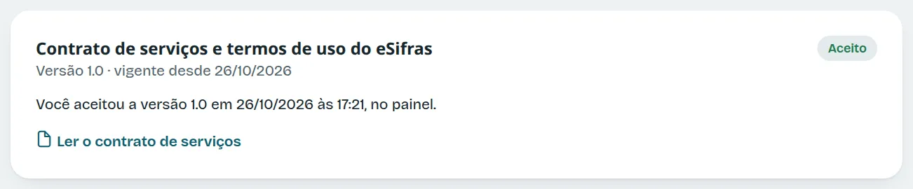 O quadro do contrato, com o aceite registrado