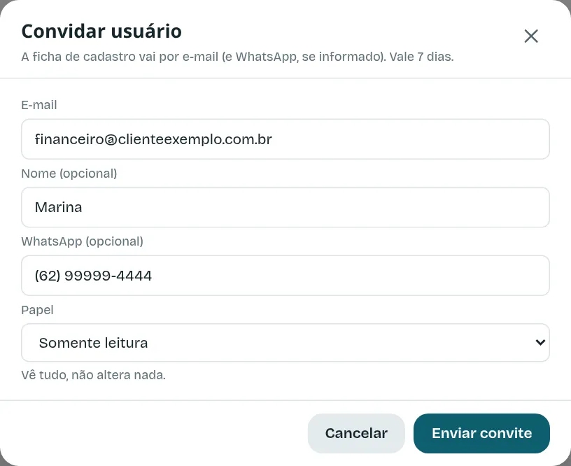 O convite de um usuário
