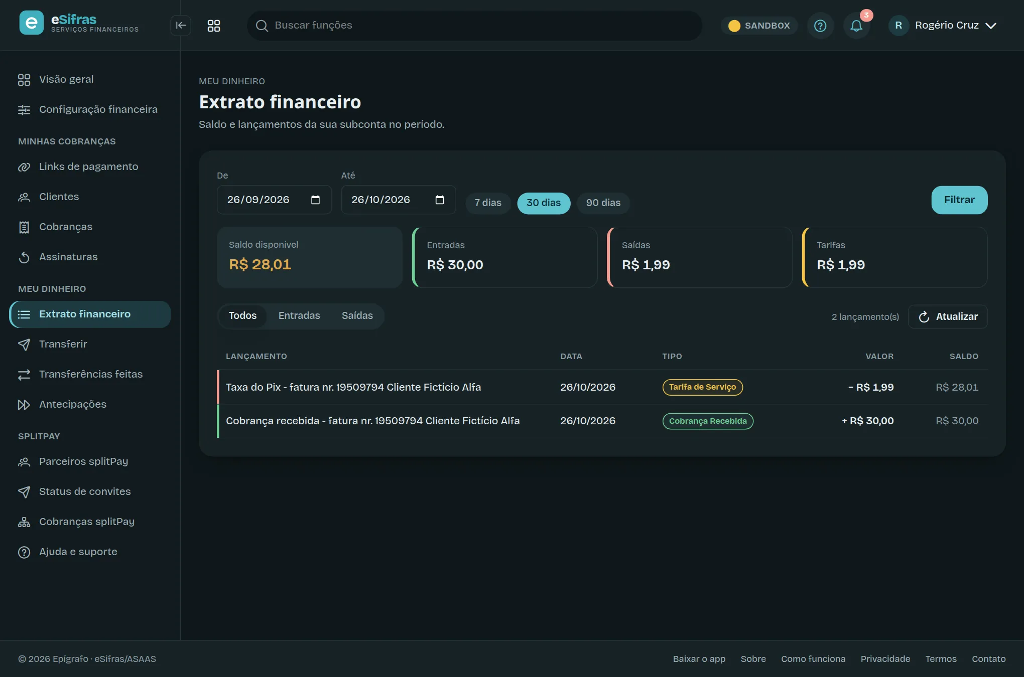 O extrato financeiro