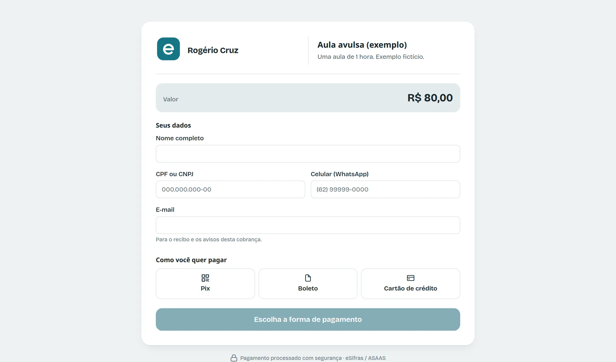 A página do link, como o pagador vê