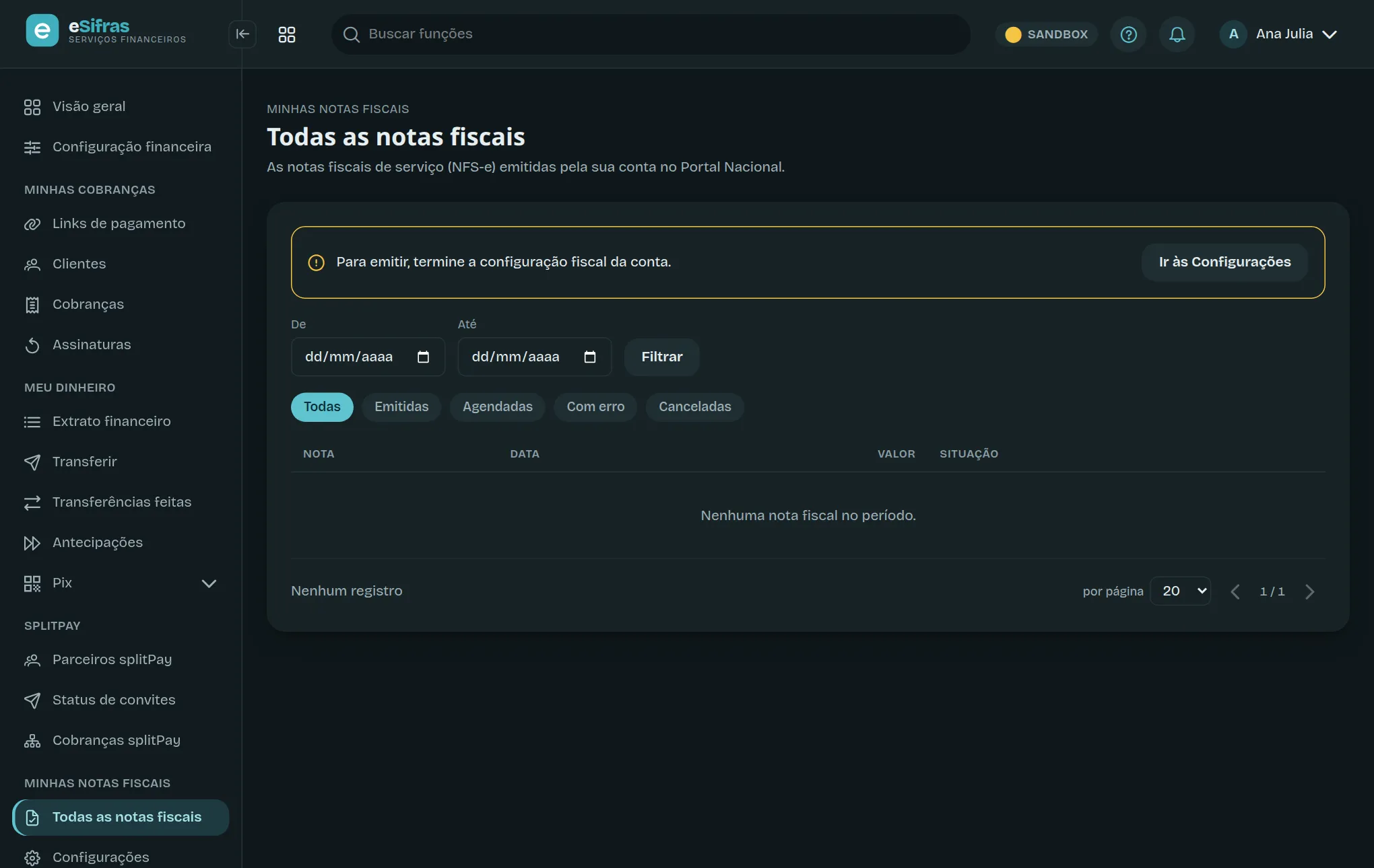 Todas as notas fiscais